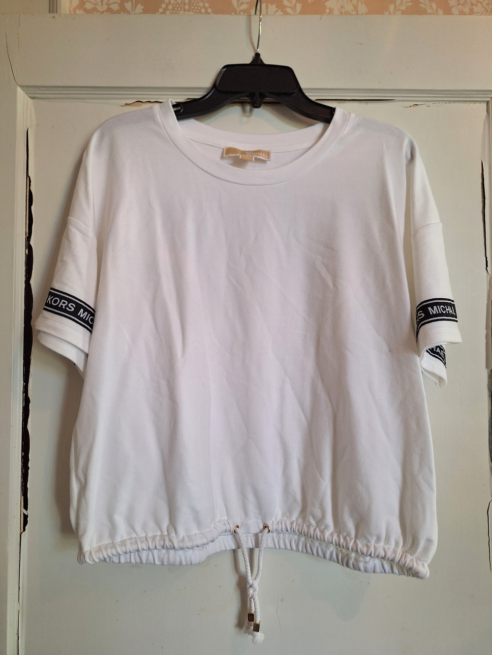 Michael Kors White Drawstring Hem Short Sleeve Tee